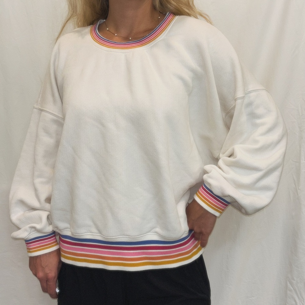 Evereve White Top with Colorful Trim
